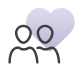 Icoon twee mensen met paars hart Icoon twee mensen met paars hart