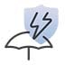Icoon paraplu bliksemschicht in paars schild Icoon paraplu bliksemschicht in paars schild